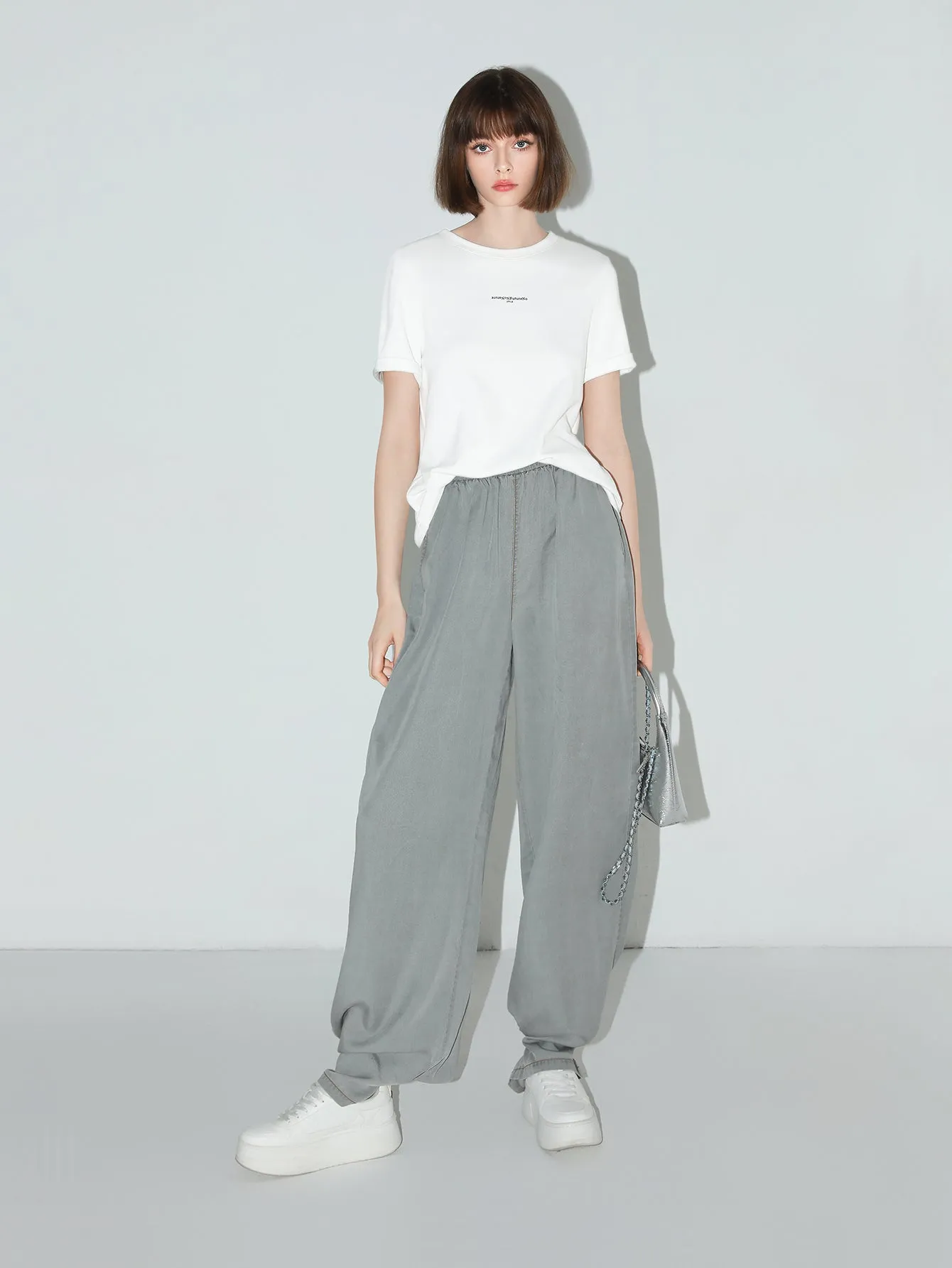 Minimalist Letter Print Crew Neck Short-Sleeve Tee