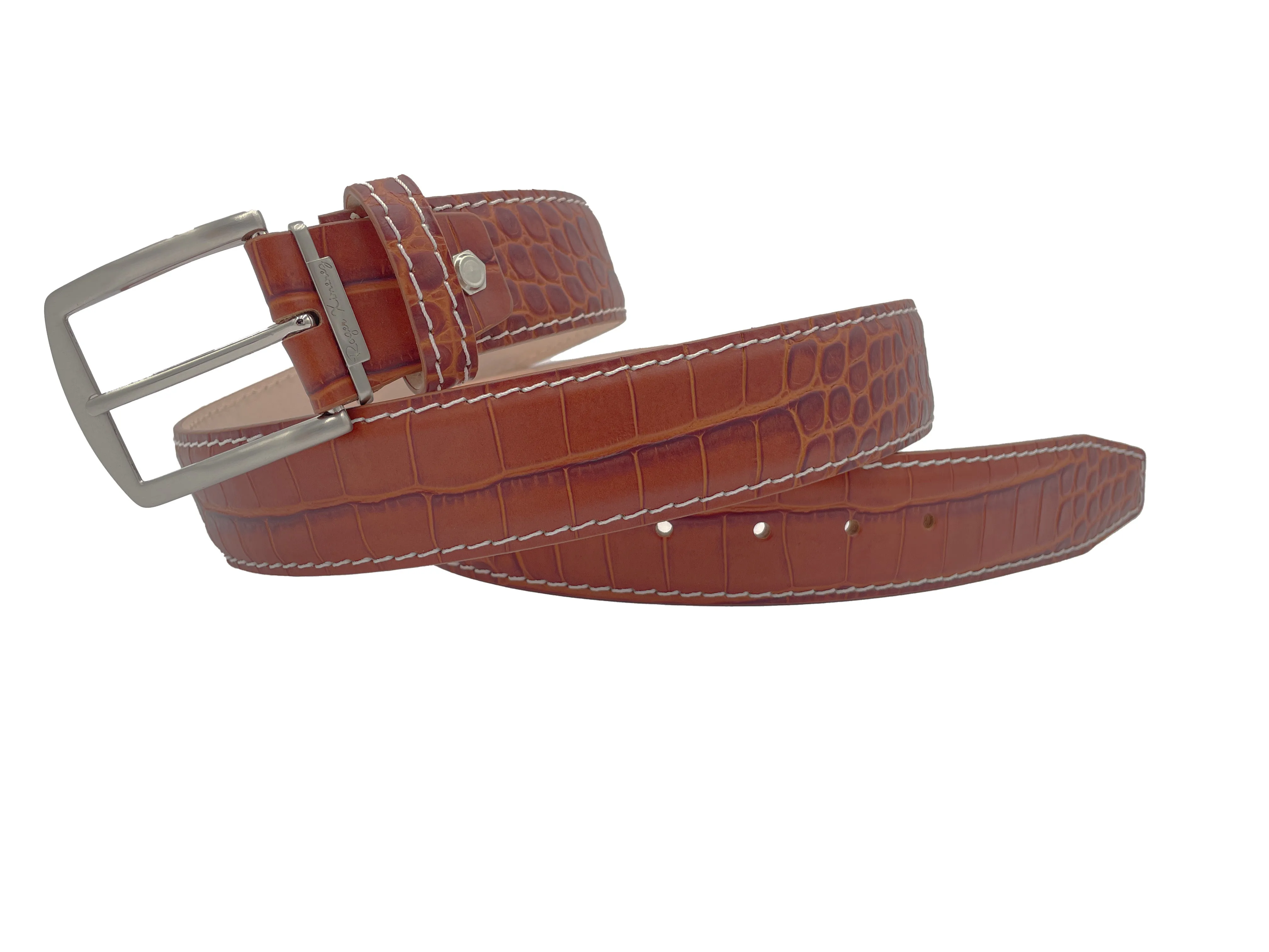 Mock Crocodile Belt - Cognac