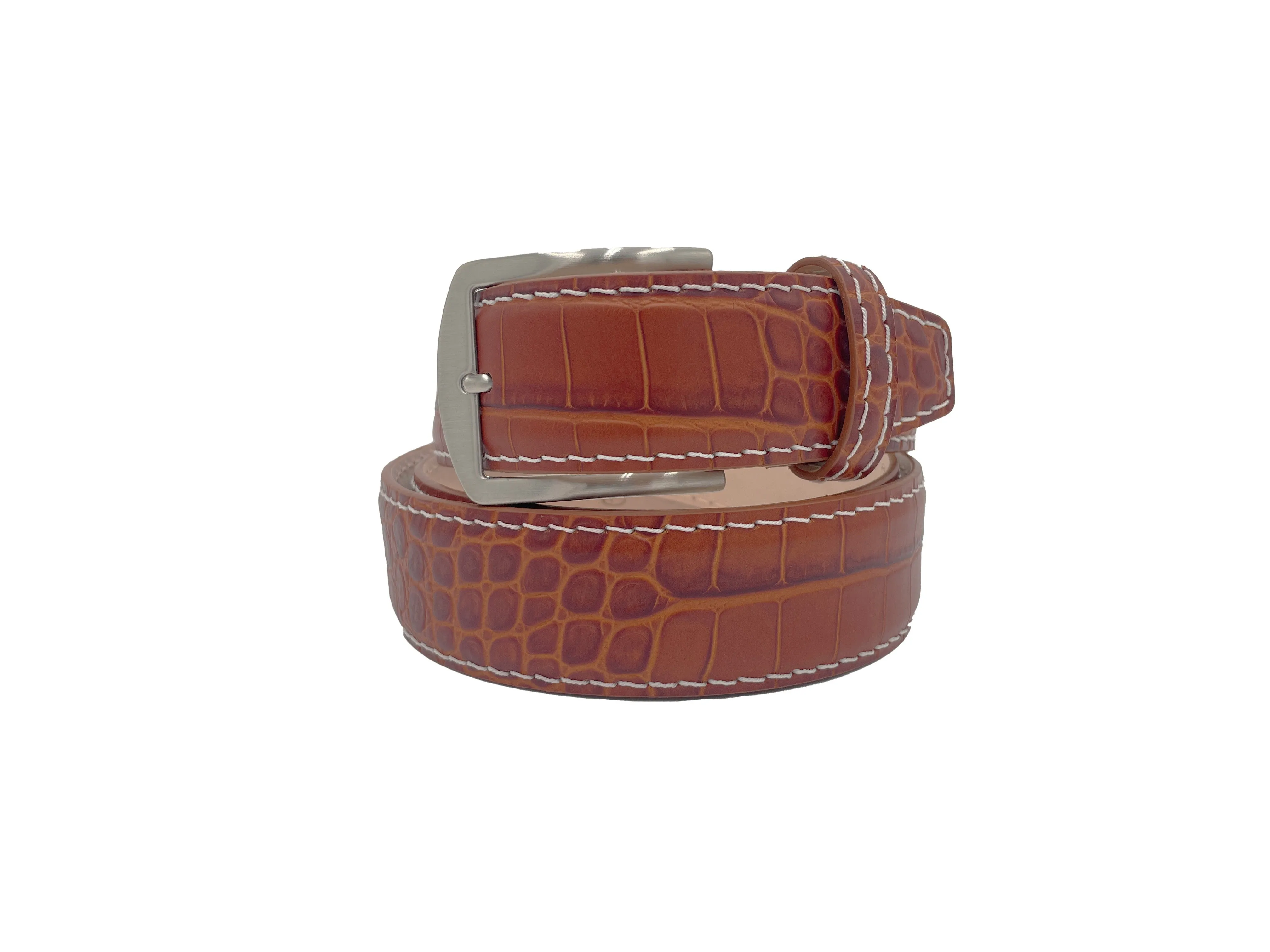 Mock Crocodile Belt - Cognac