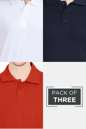 Pack Of 3 Polo T-Shirts White Navy Blue and Brick Red for Men