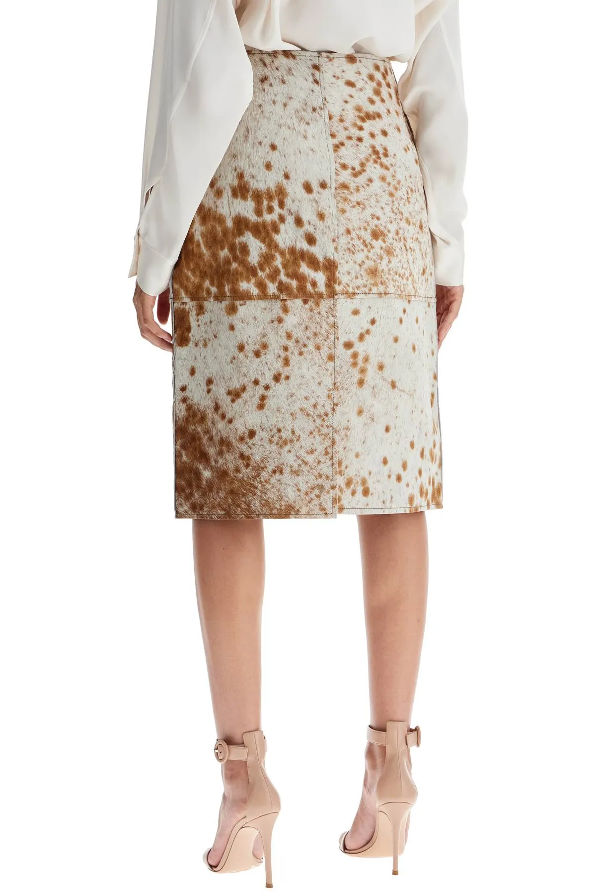 Panel Patterned Cowhide Midi Skirt