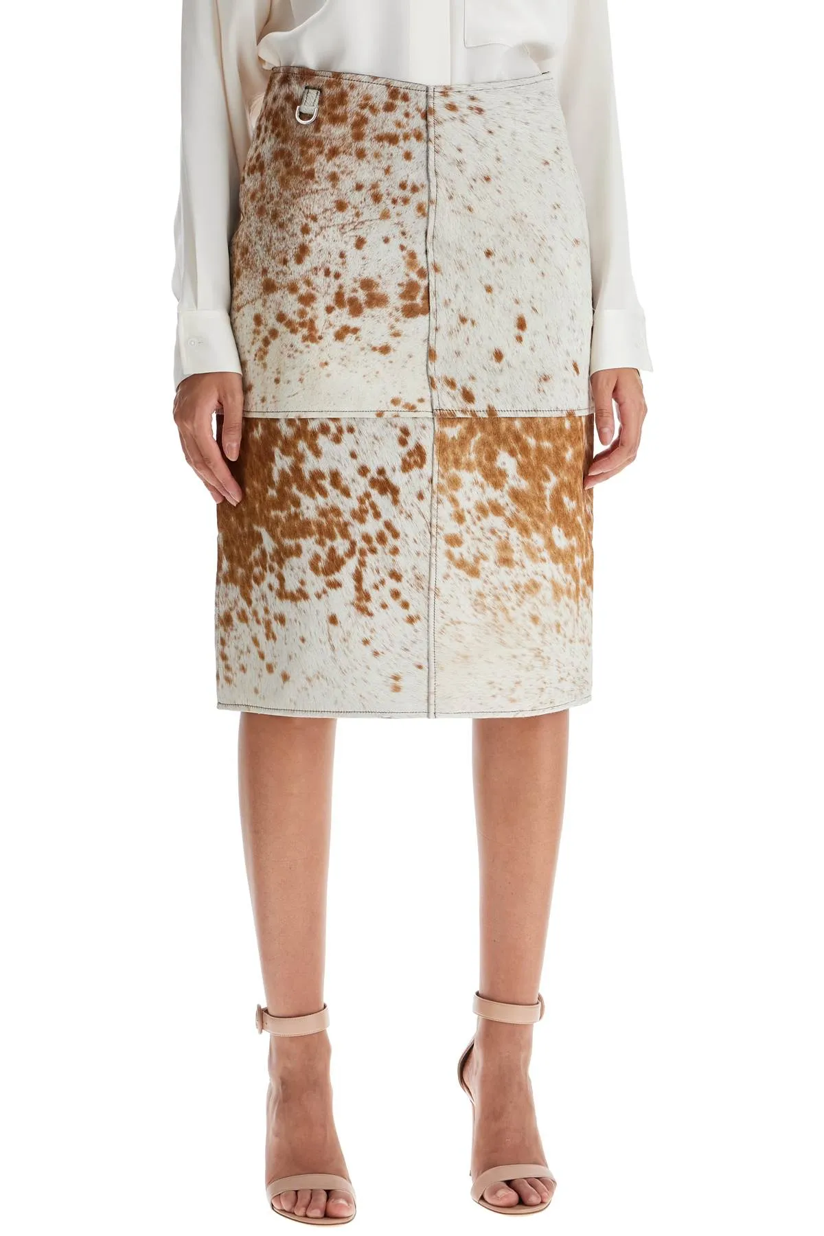 Panel Patterned Cowhide Midi Skirt