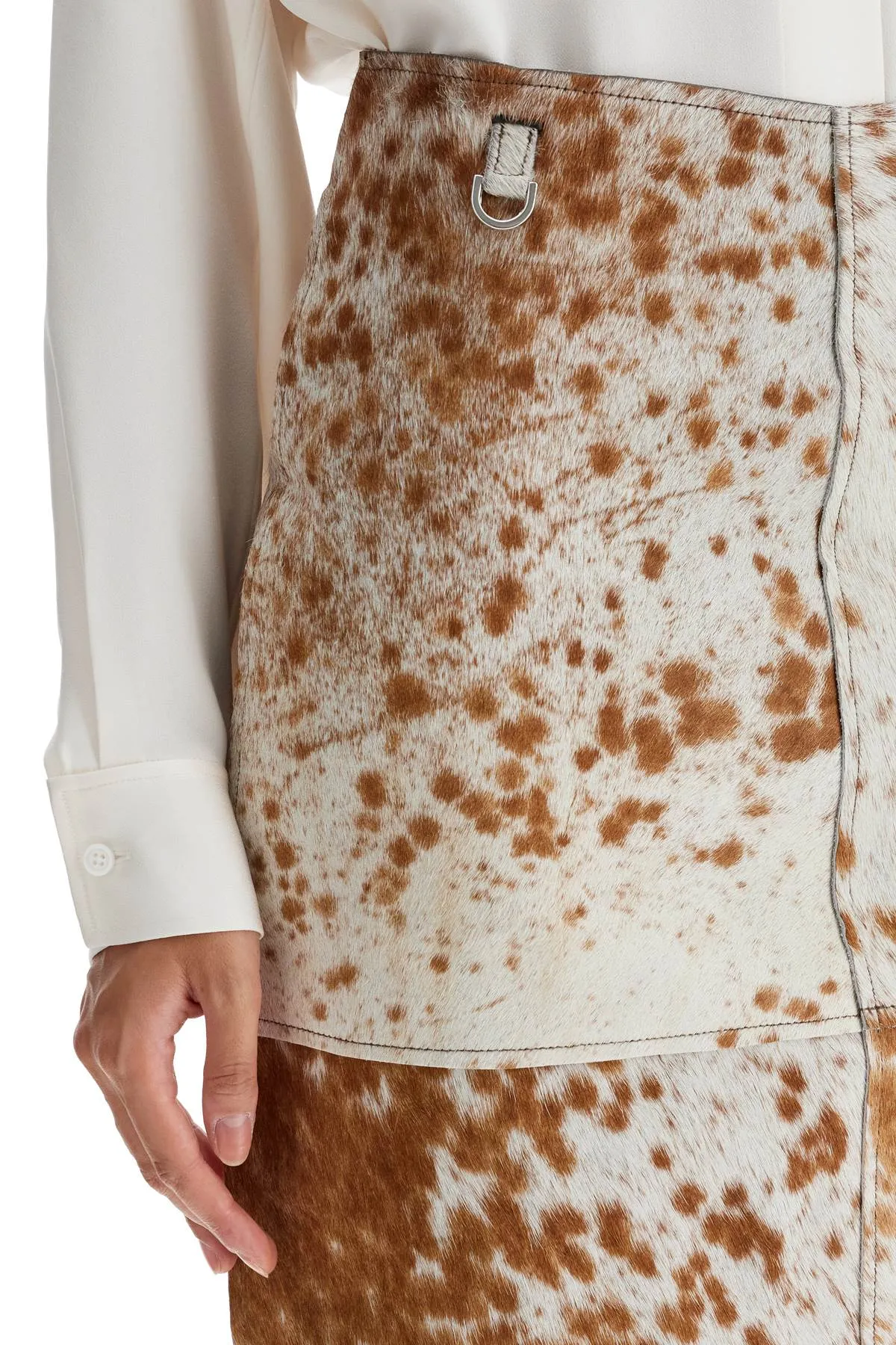 Panel Patterned Cowhide Midi Skirt