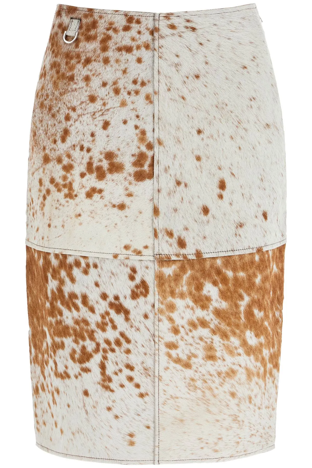 Panel Patterned Cowhide Midi Skirt