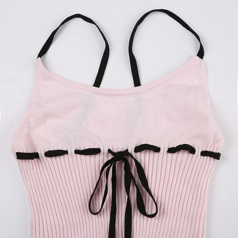 Pink Lace Up Knitted Cute Top