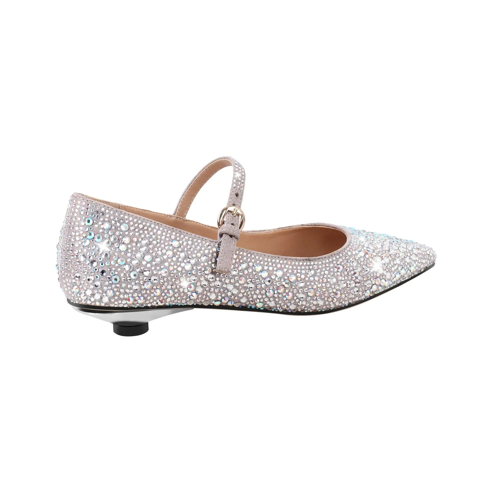 Rhinestone Pointed Toe Round Heel Flats