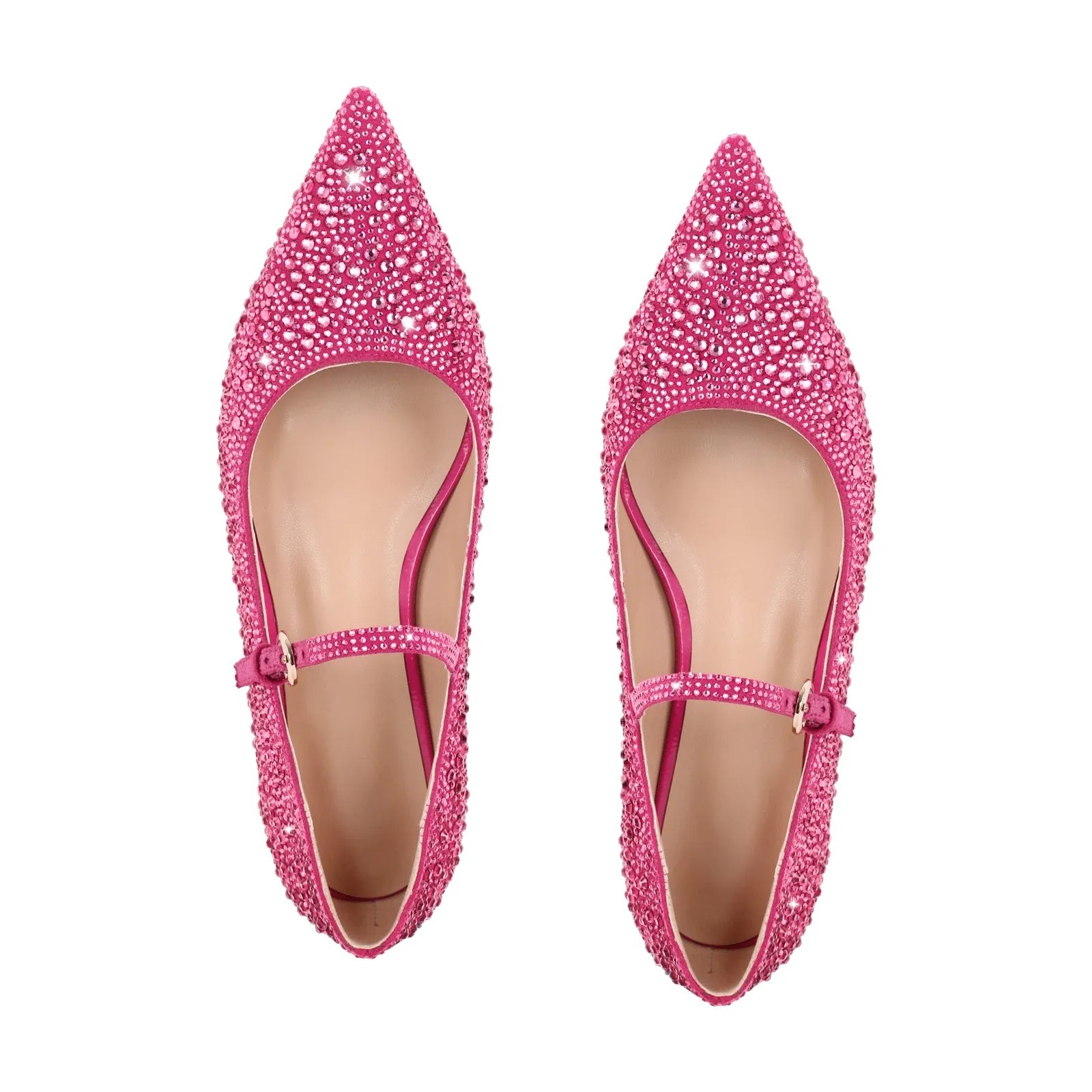 Rhinestone Pointed Toe Round Heel Flats