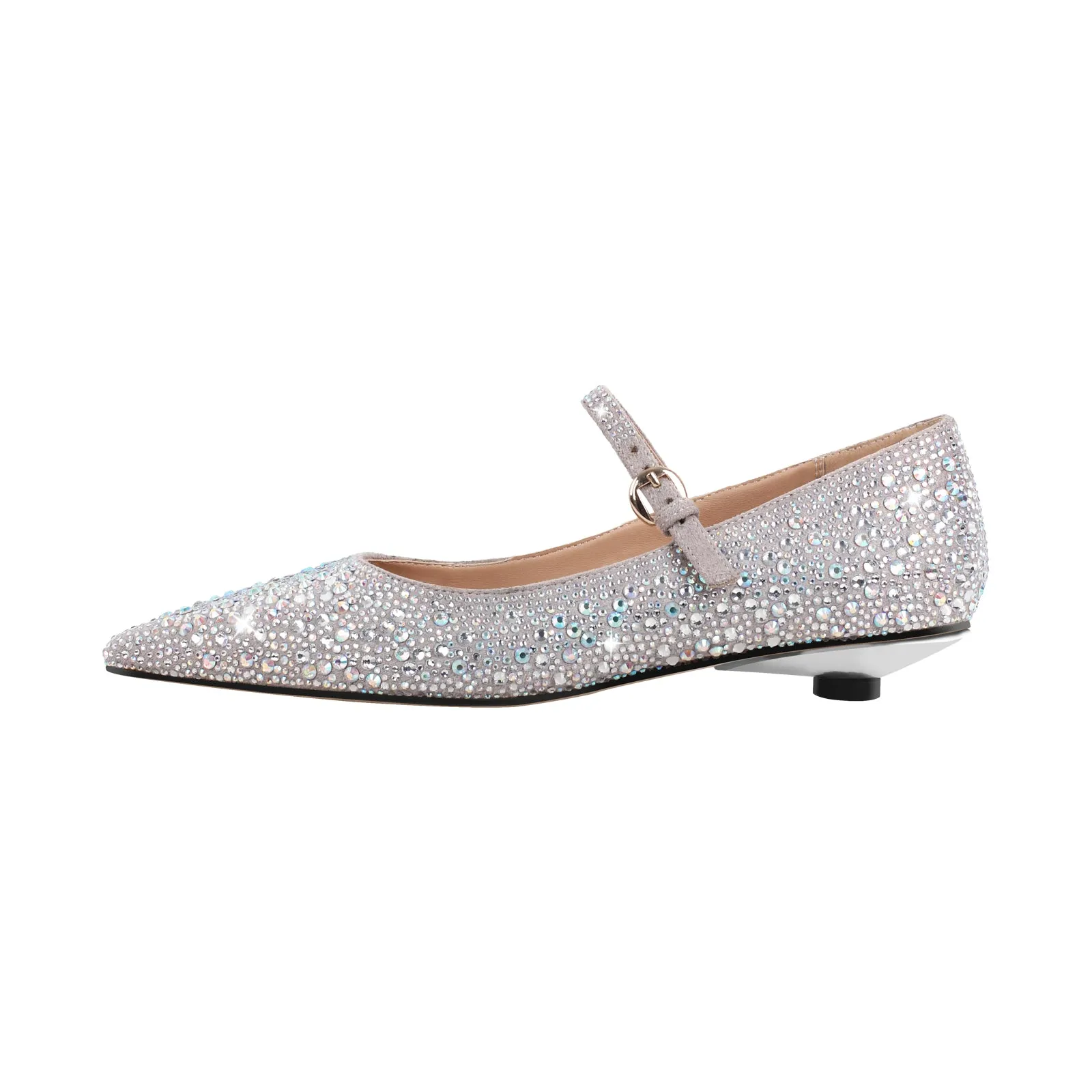 Rhinestone Pointed Toe Round Heel Flats