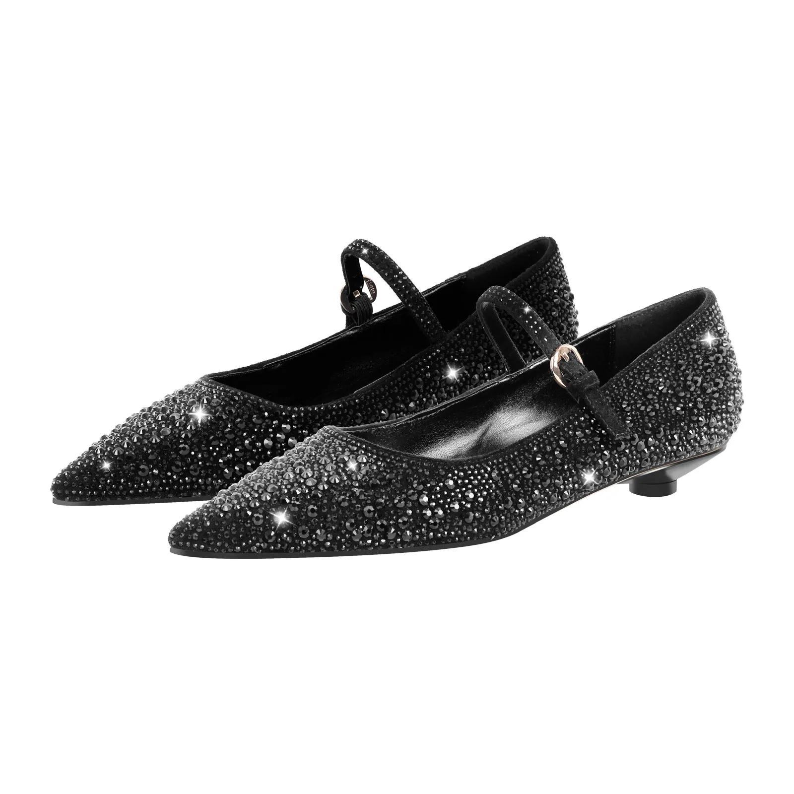 Rhinestone Pointed Toe Round Heel Flats