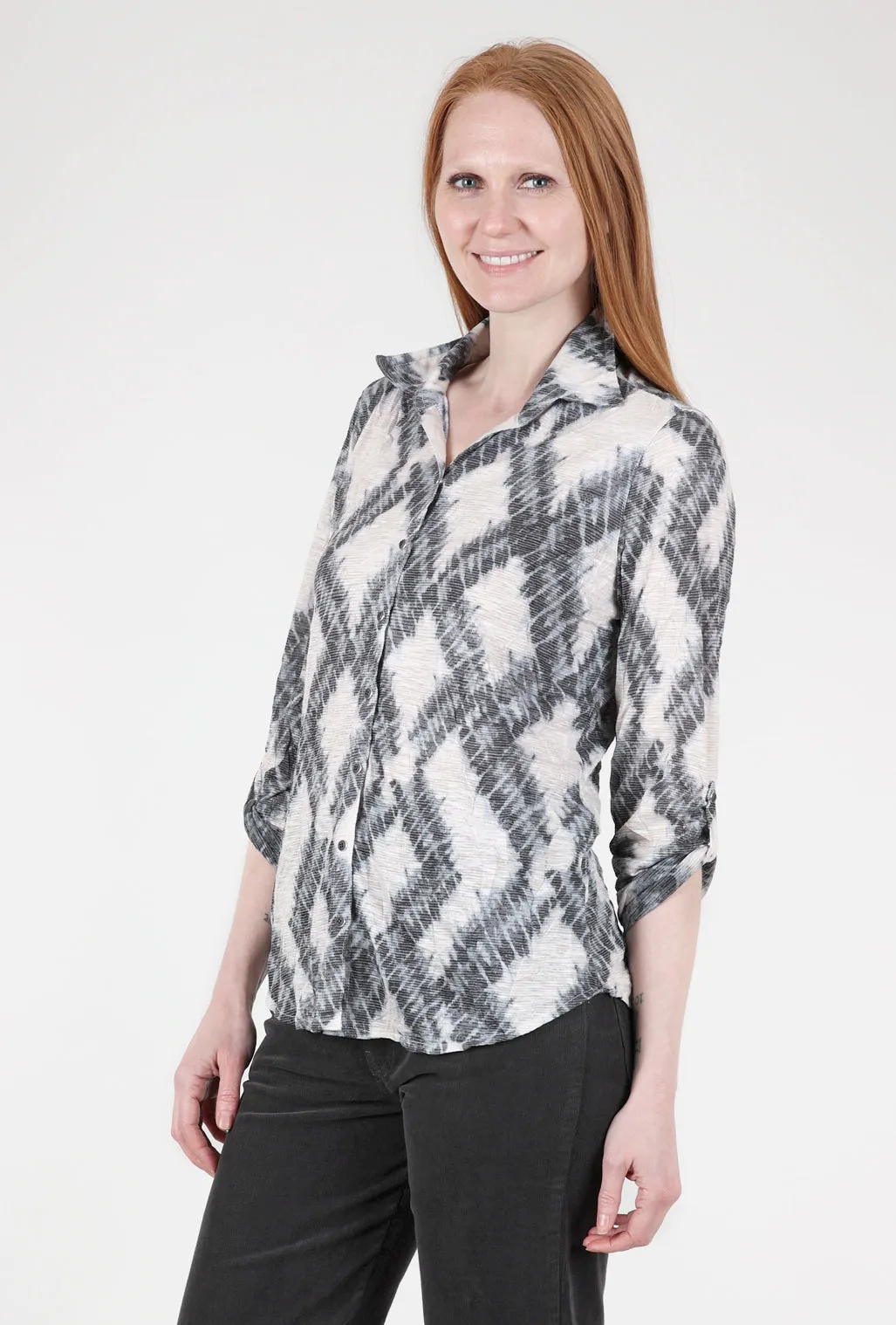 Roll-Up Sleeve Crinkle Shirt, Neutral Print