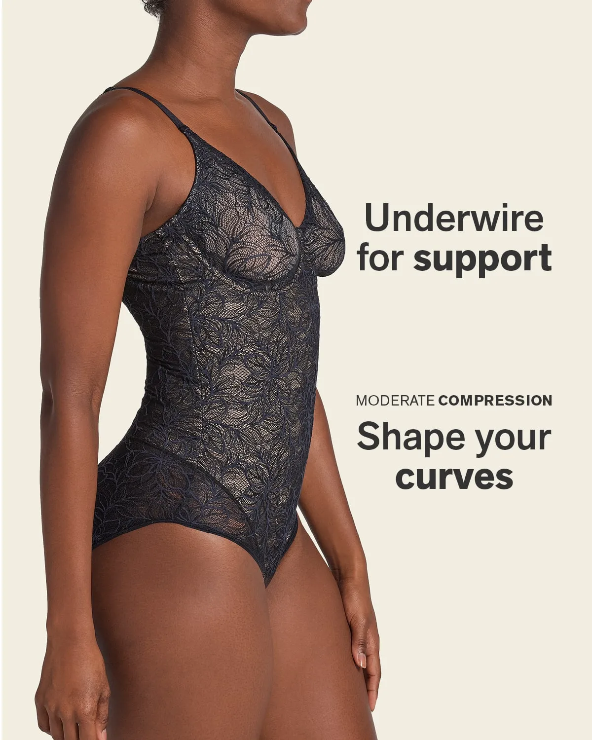 Shaping Lace Bodysuit with Underwire Fabric Cups