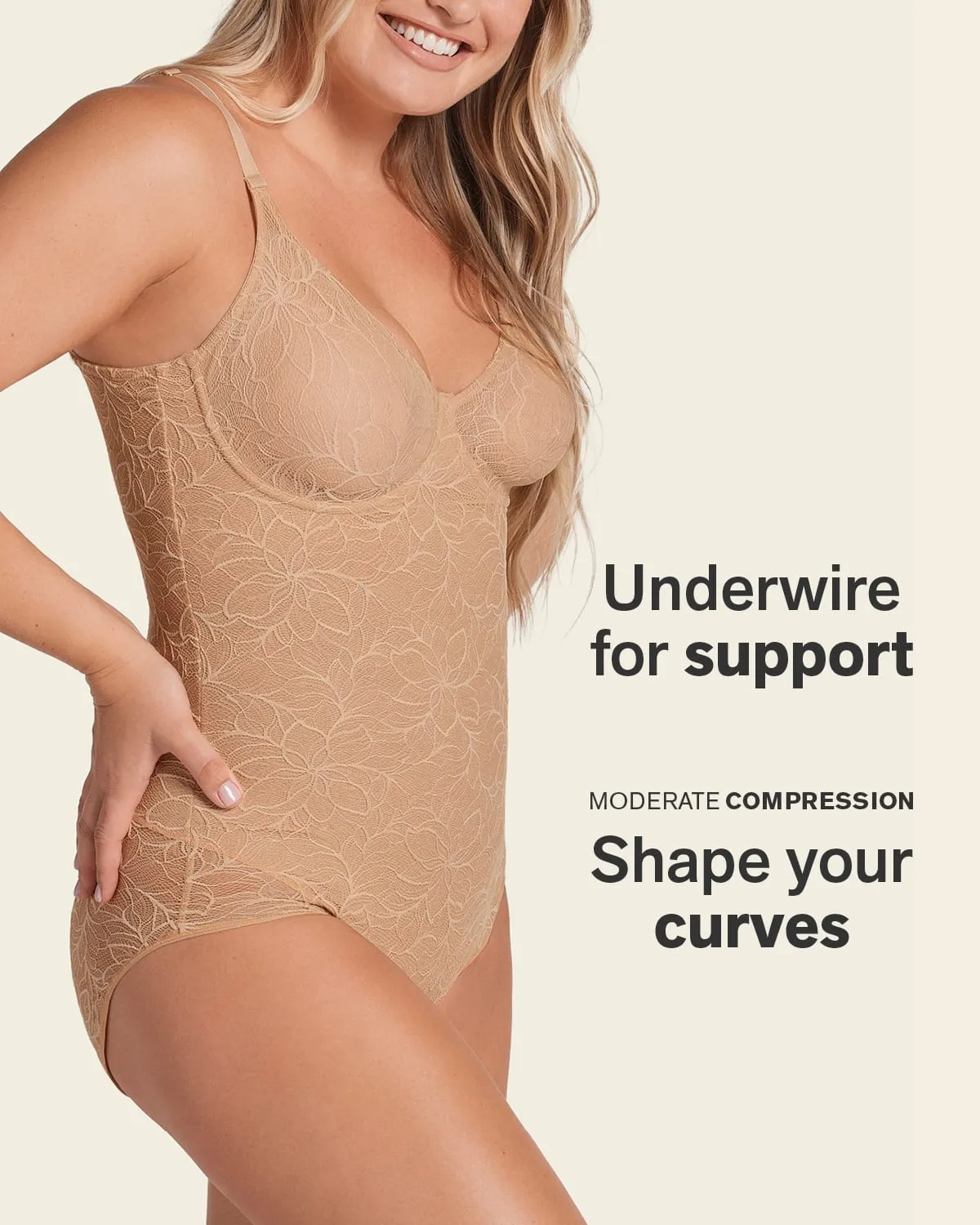 Shaping Lace Bodysuit with Underwire Fabric Cups