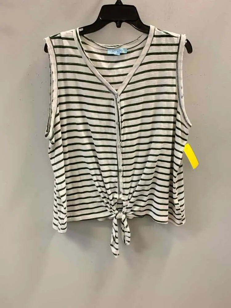 Size 1X SHE & SKY WHITE/GREEN SLEEVELESS Stripe