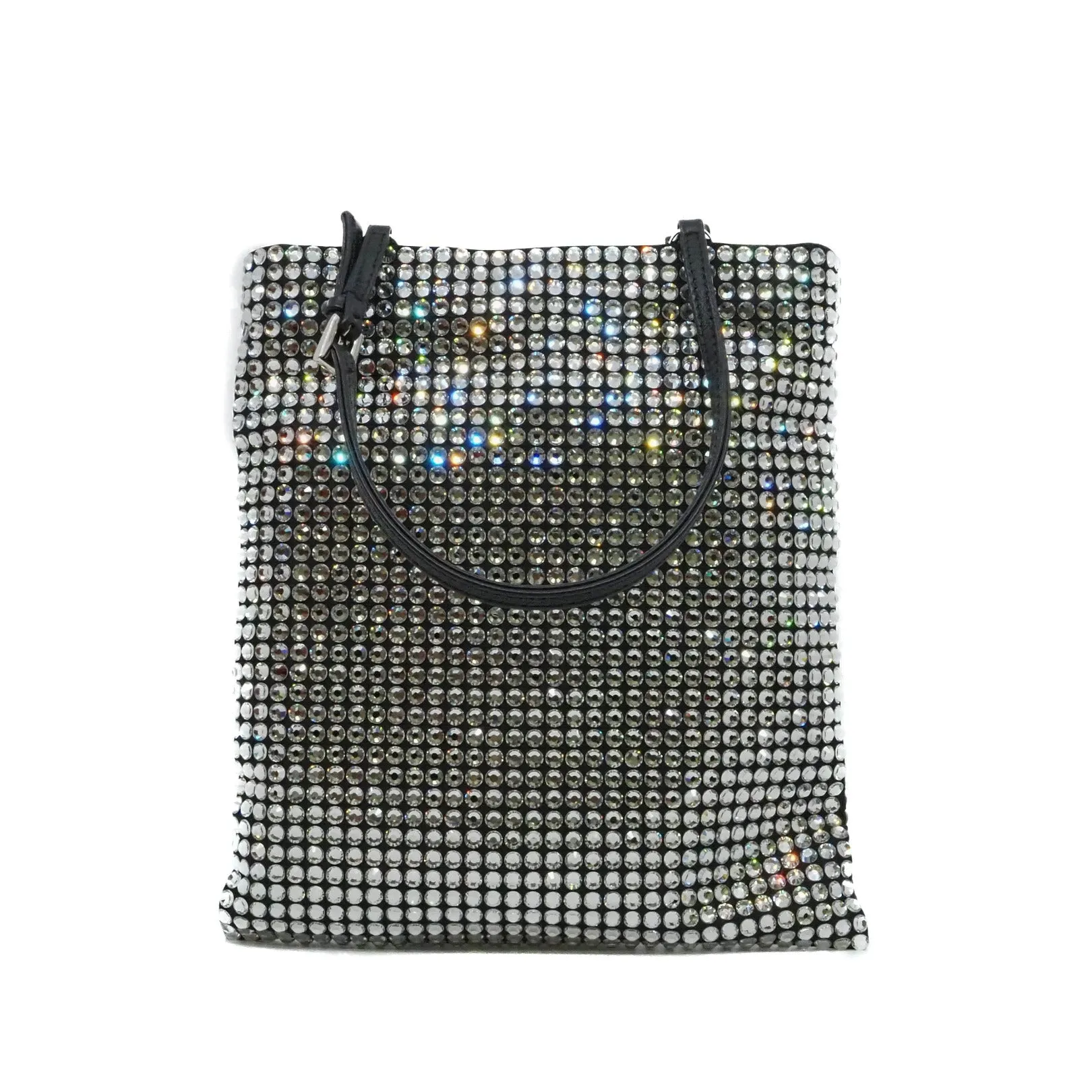 small tote with handle  with crystal in leather black