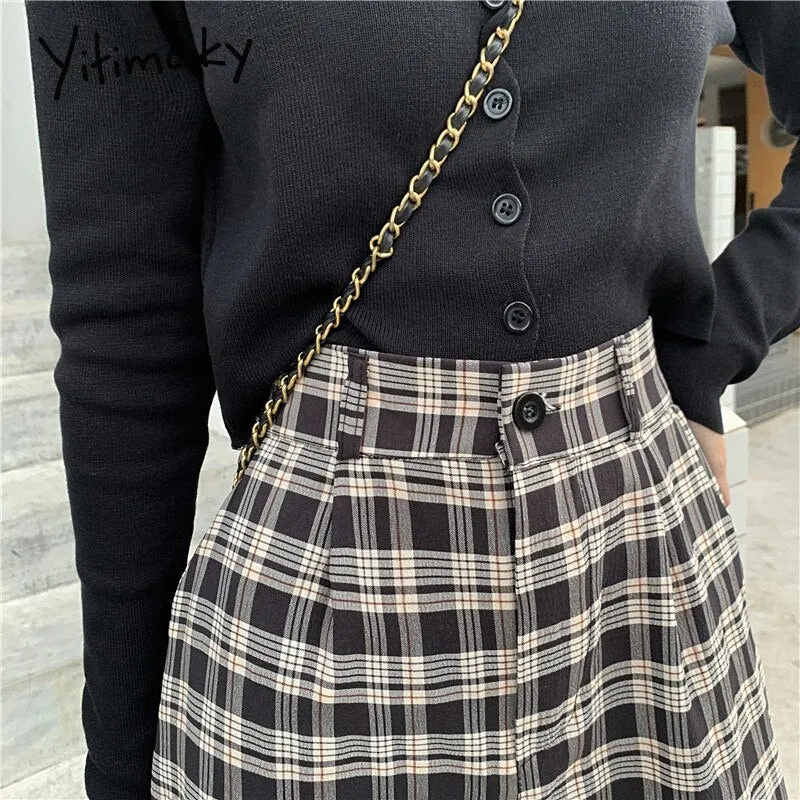 Streetwear High Waist Check Trousers