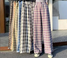 Streetwear High Waist Check Trousers