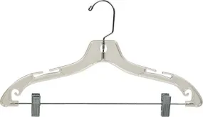 The Great American Hanger Company Clear Plastic Combo Hangers, Box of 100 Flat Ladies Hangers with Adjustable Cushion Clips and Chrome Swivel Hook