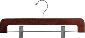 The Great American Hanger Company Deluxe Rounded Wooden Pant Hanger w/Adjustable Cushion Clips, Box of 25 Flat Wood Bottom Hangers w/Walnut Finish and Chrome Swivel Hook for Jeans Slacks or Skirt