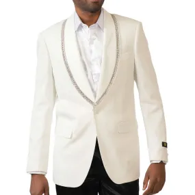 White Rhinestone Shawl Lapel Tuxedo Blazer – Prom & Wedding Jacket