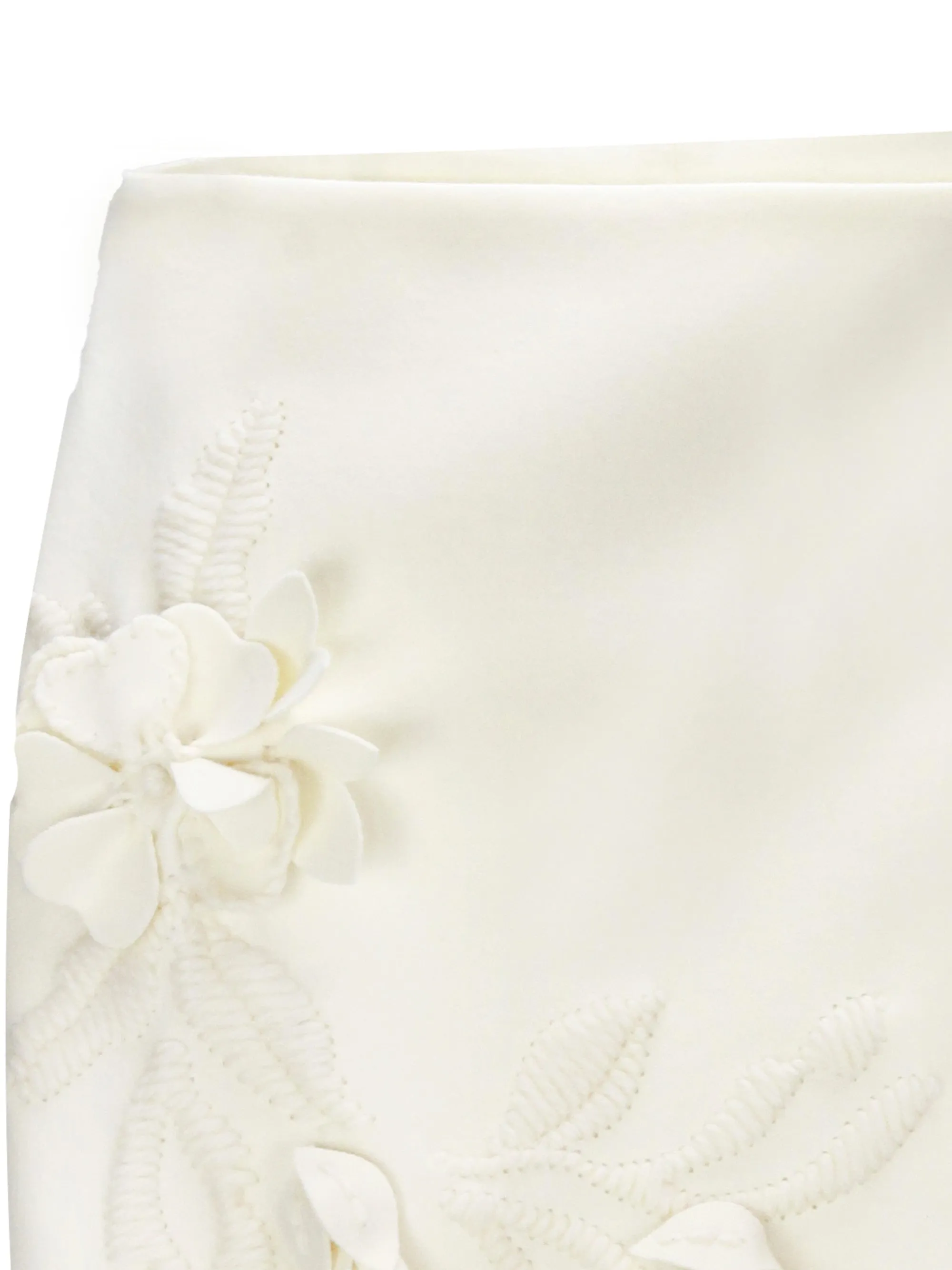 White Virgin Wool Floral Appliqué Skirt