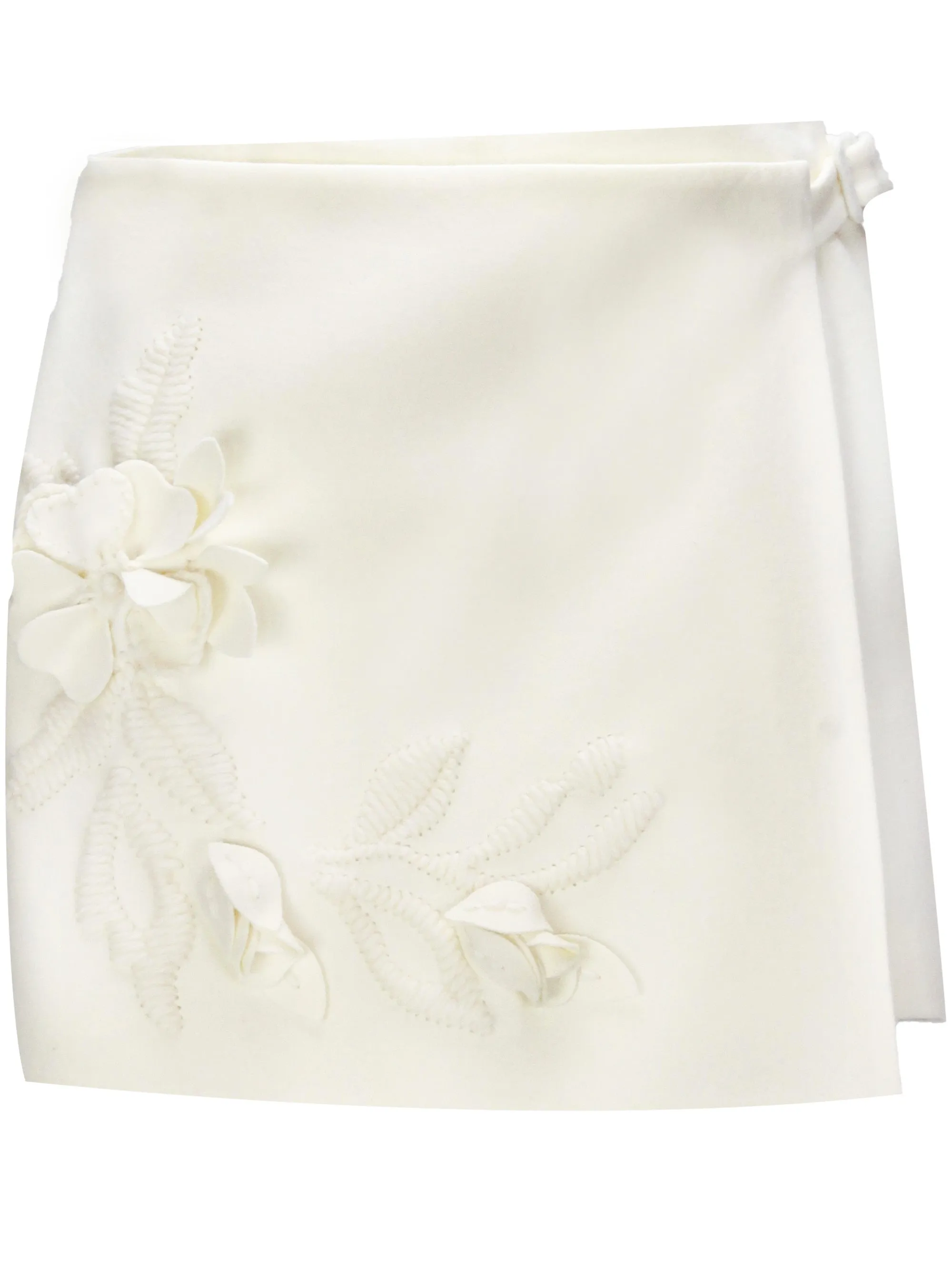 White Virgin Wool Floral Appliqué Skirt