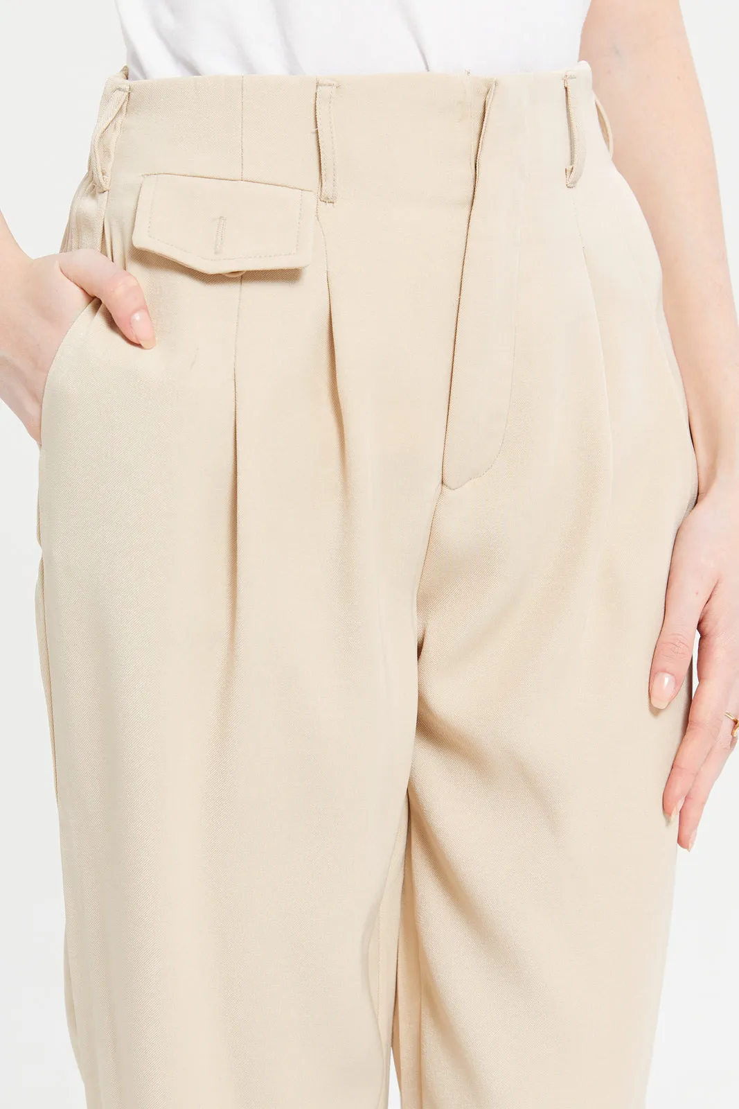 Women Beige High Waist Pant