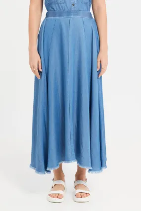 Women Blue A-Line Tencel Skirt