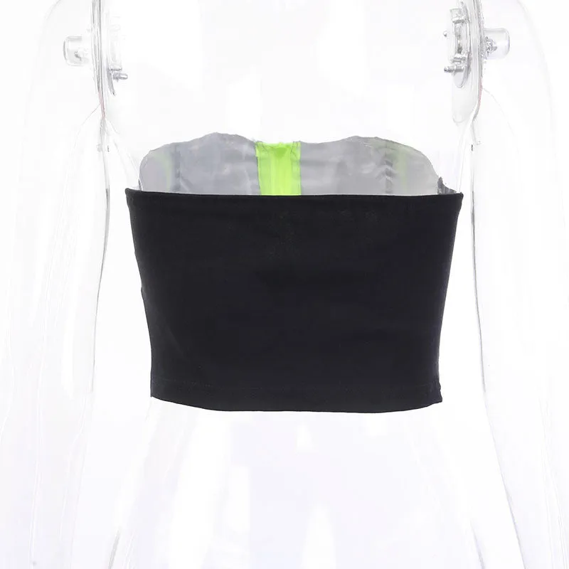 Women's Summer Reflective Strapless Zipper Crop Top